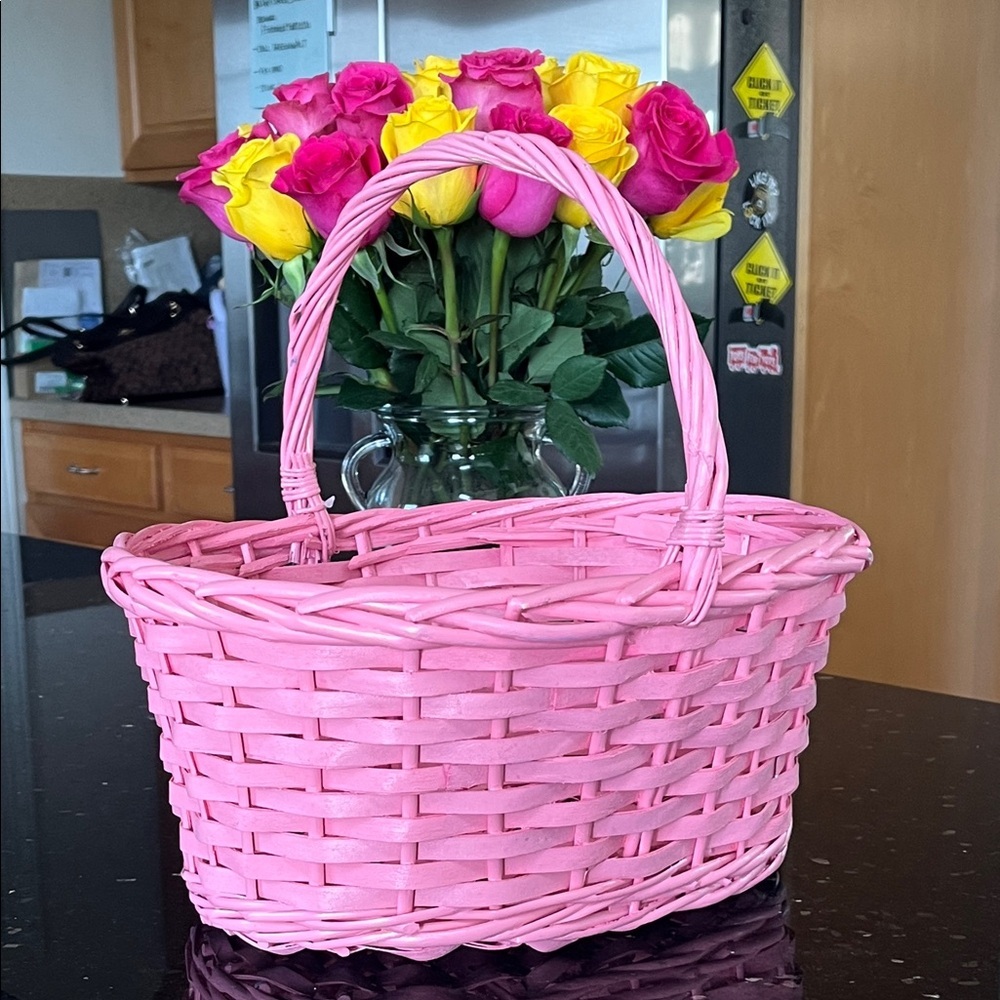 Pink Woven Handled Basket